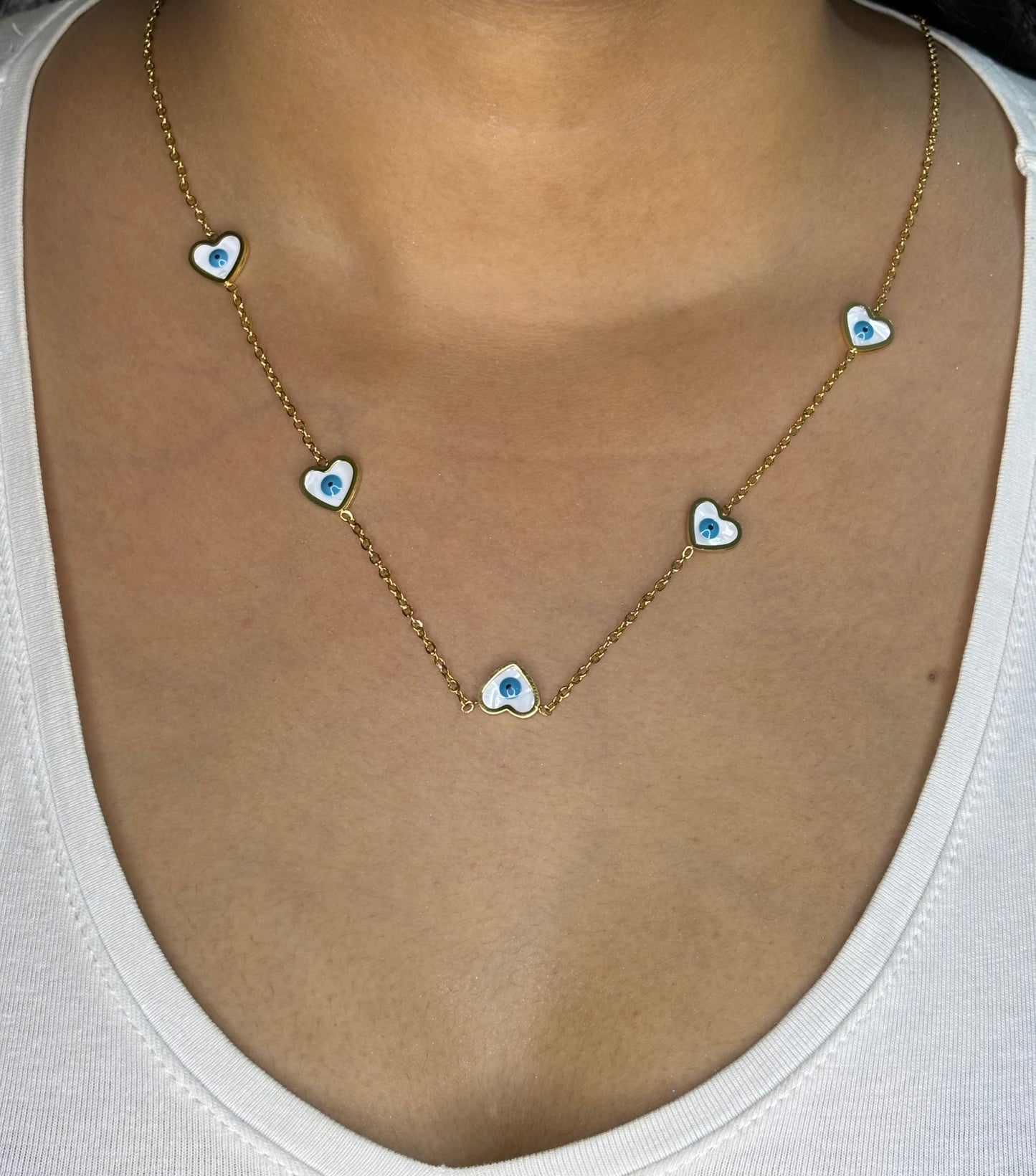Blue Heart Evil Eye Charm Necklace