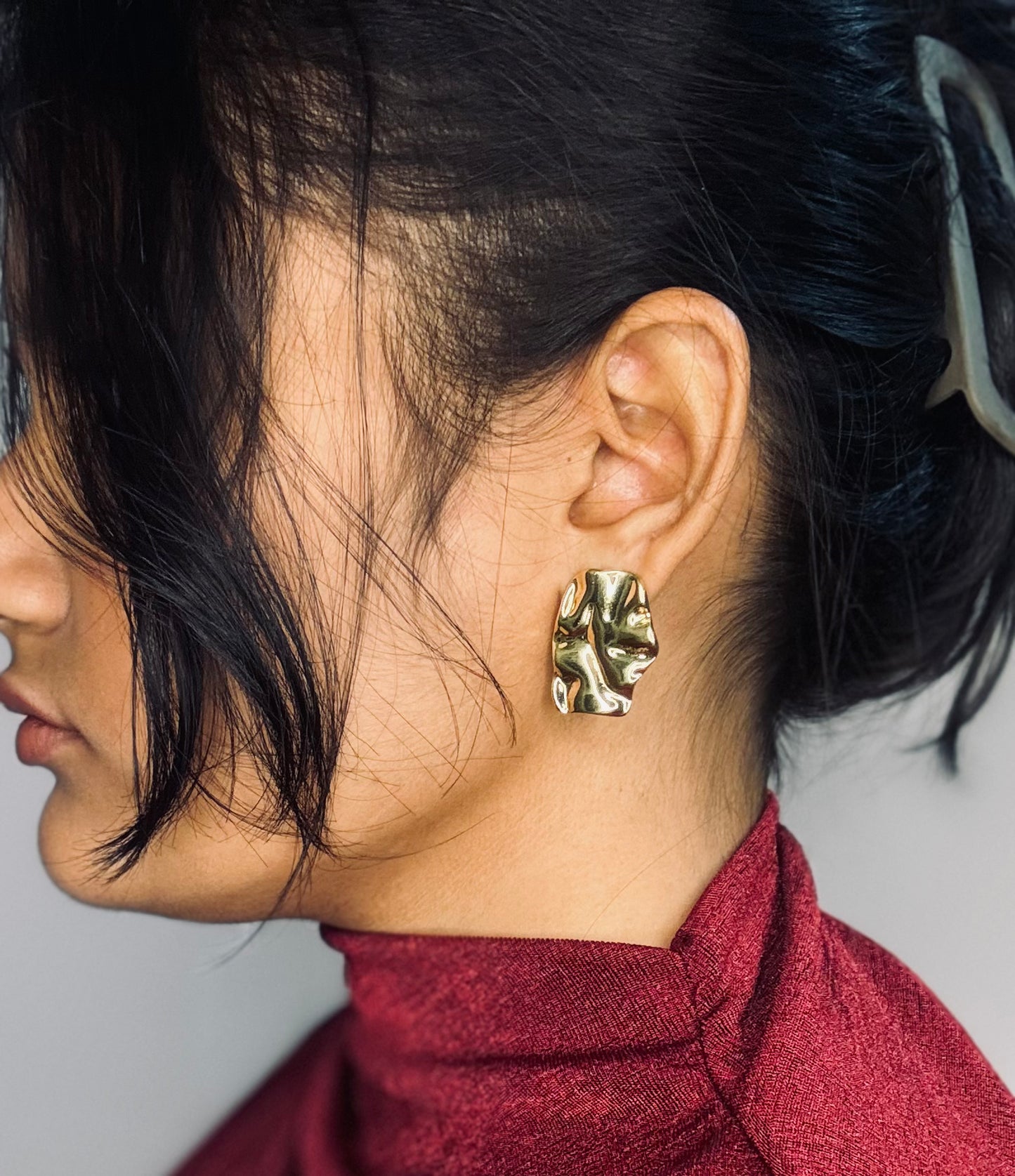 Abstract-Shaped Gold Tone Earrings
