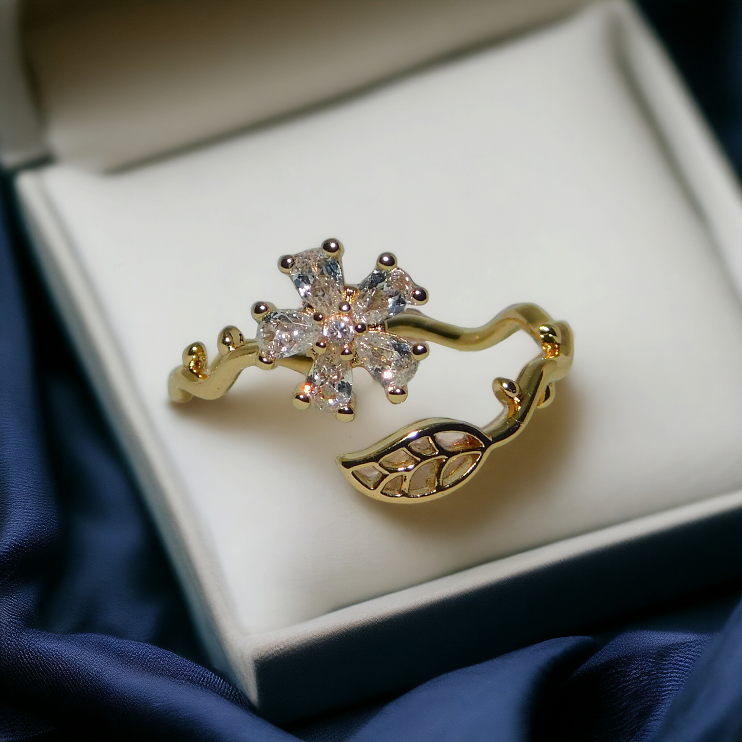 Floral Bloom Adjustable Ring – 18K Gold Tone | Anti-Tarnish