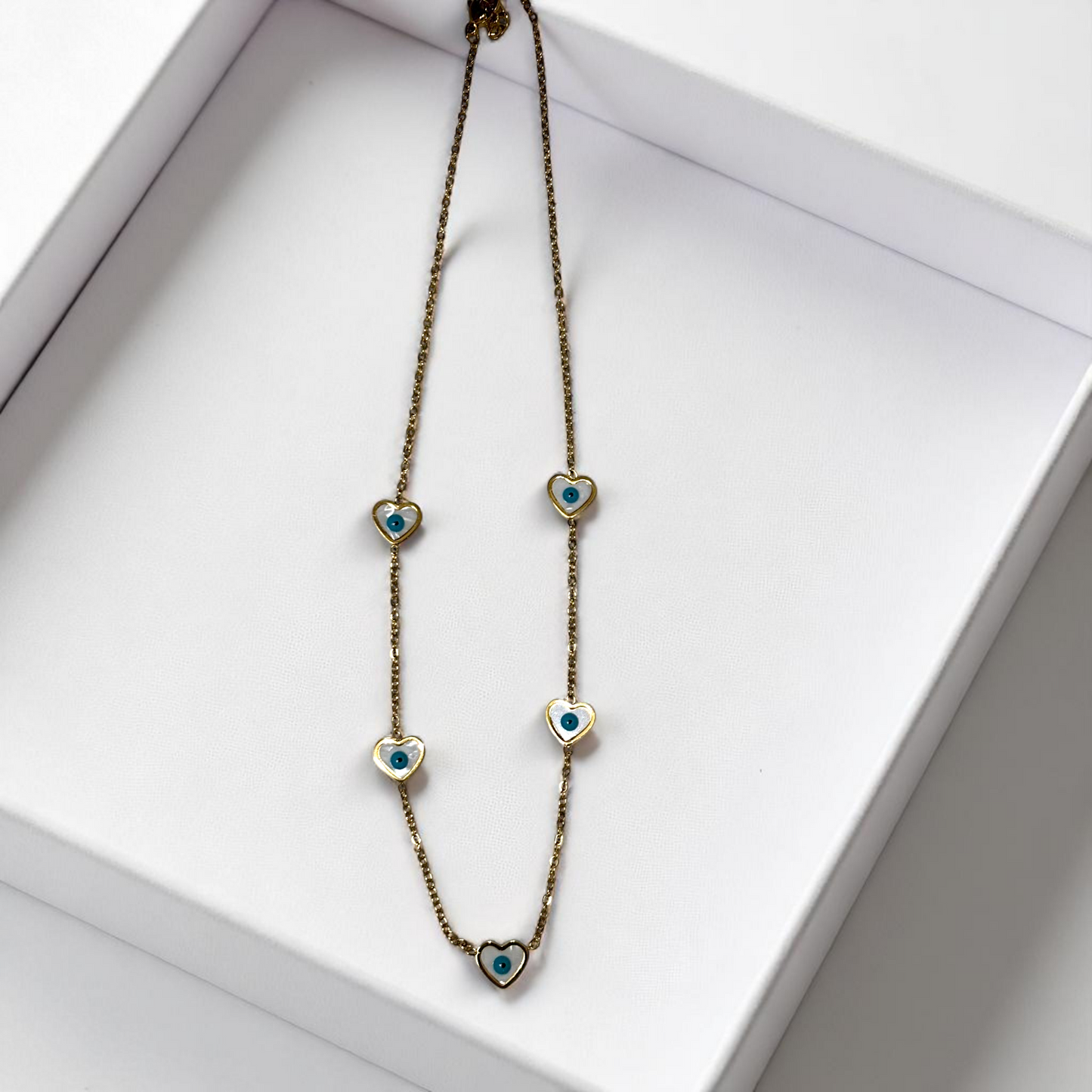 Blue Heart Evil Eye Charm Necklace