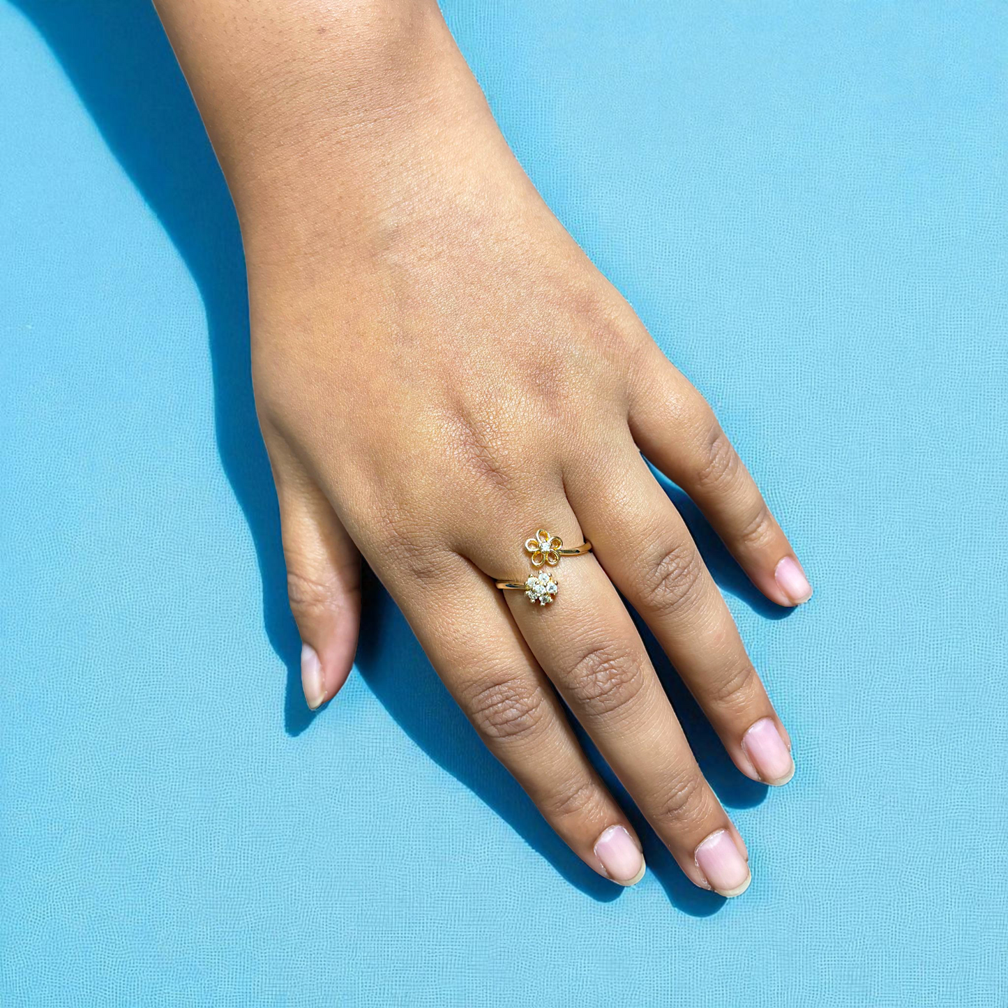 Blossom Duo Adjustable Ring – 18K Gold Tone | Anti-Tarnish