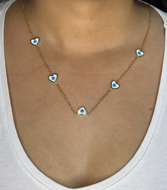 Blue Heart Evil Eye Charm Necklace
