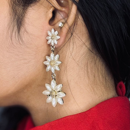 Triple Floral Pearl Drop Earrings