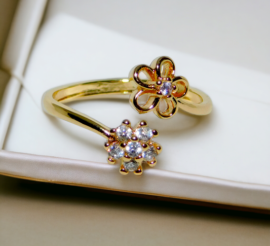 Blossom Duo Adjustable Ring – 18K Gold Tone | Anti-Tarnish