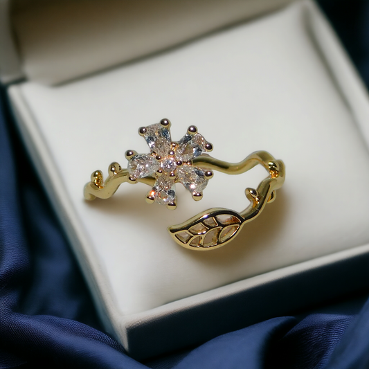 Floral Bloom Adjustable Ring – 18K Gold Tone | Anti-Tarnish