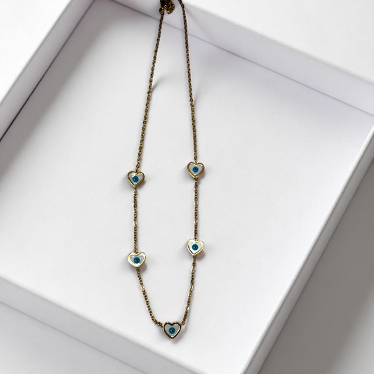 Blue Heart Evil Eye Charm Necklace