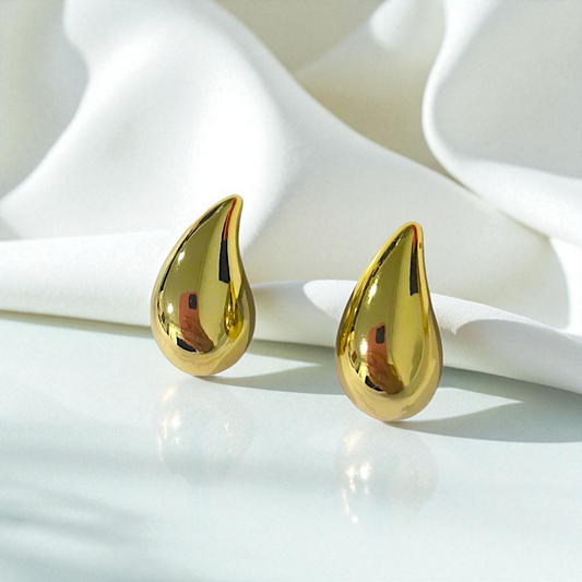 Golden Drop Stud Earrings – 18K Gold Tone | Anti-Tarnish