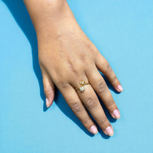Blossom Duo Adjustable Ring – 18K Gold Tone | Anti-Tarnish