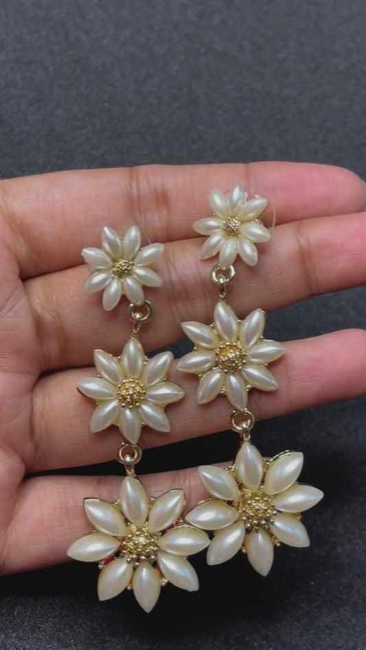 Triple Floral Pearl Drop Earrings